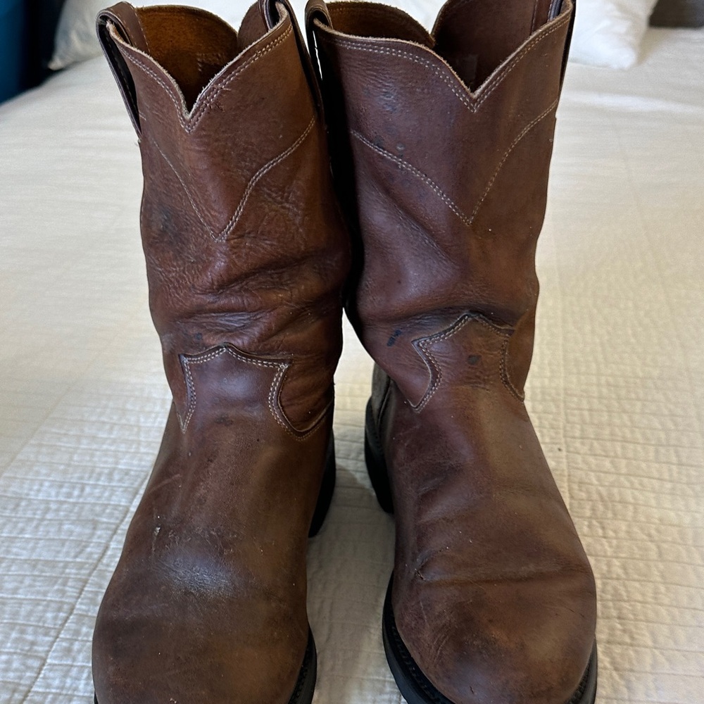 Justin Conductor Boots 10EE Brown Leather Round Toe Western Work Cowboy E Wide - Picture 2 of 6